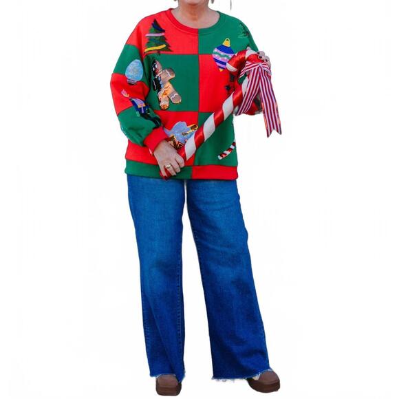 NEW QUEEN OF SPARKLES checkered christmas sweatshirt in multi - Picture 7 of 7